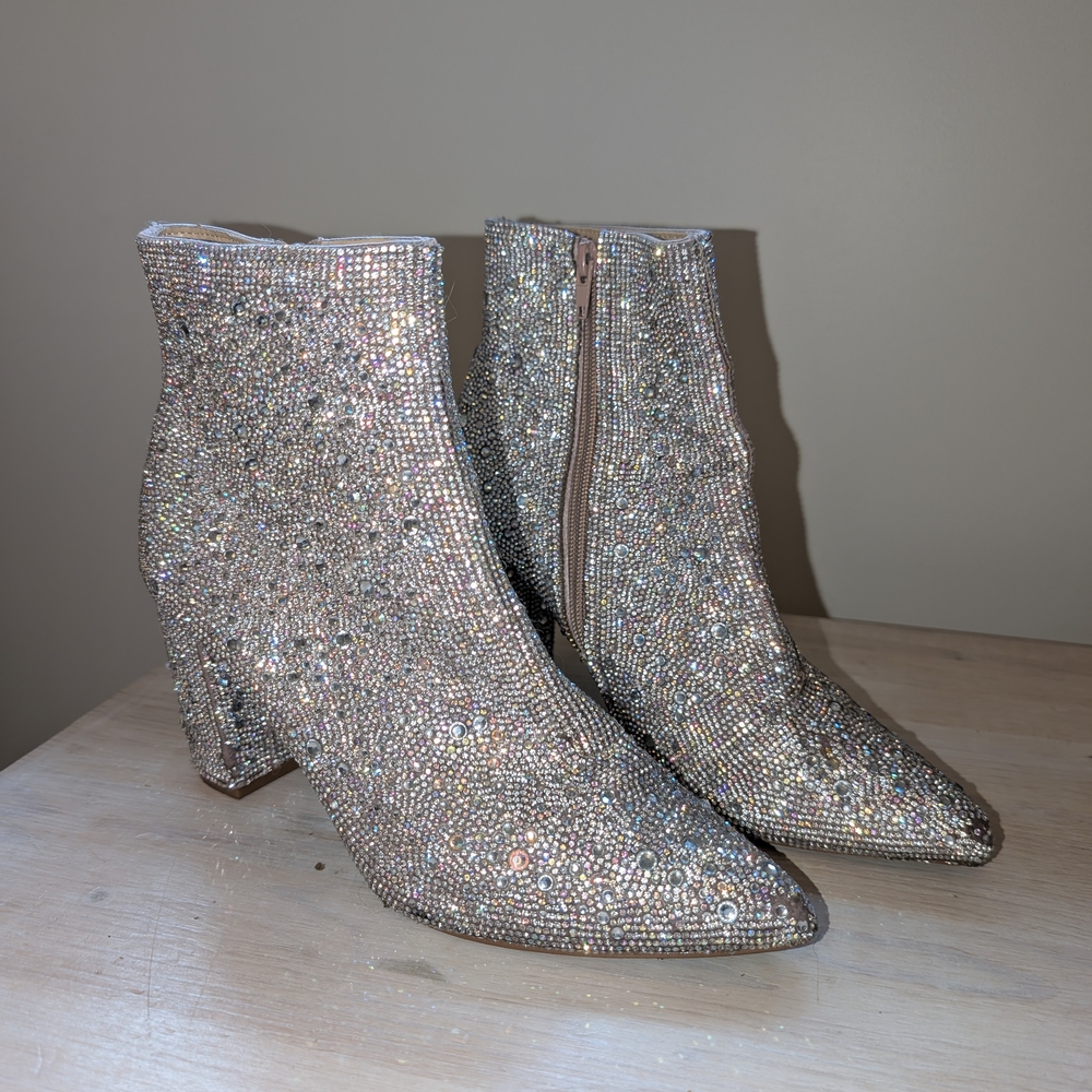 Betsey Johnson Cady Silver Rhinestone Booties Size 8